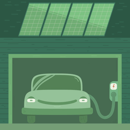 charging an electric car at home. House with solar panelsのイラスト素材