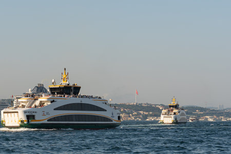 ISTANBUL, TURKEY - June 6, 2023: Fast passenger ferries on Bosphorusのeditorial素材
