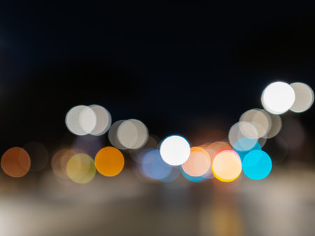 Abstract bokeh defocused background of street lightの写真素材