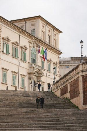 ROME, ITALY - January 11, 2022 - People walk up the stairs at the Quirinale Palace, the residence of the President of the Italian Republic.のeditorial素材