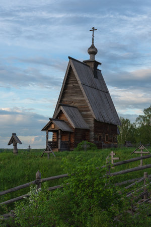 Wooden Church of the Resurrection on Levitans mountain. Ples, Golden Ring of Russiaの写真素材