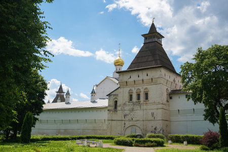Russia, Rostov the Great, June 14, 2021: View of the walls and the tower of the Rostov Kremlin State...