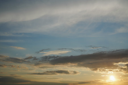 Pre sunset blue and orange sky with clouds. High quality photoの写真素材