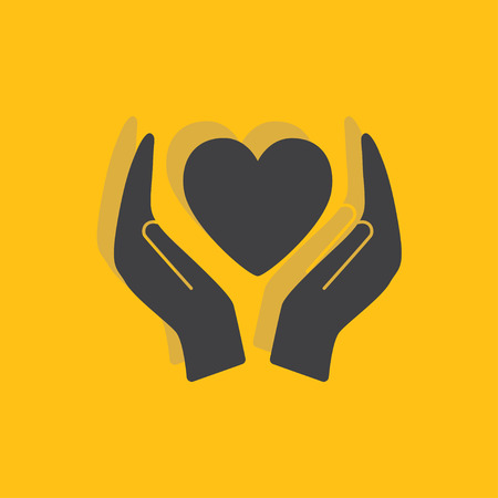 Heart in hands sign icon, vector illustration. Heart in hands symbol. Flat icon. Flat design style for web and mobile.のイラスト素材