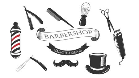 A collection of barber accessories iconsのイラスト素材