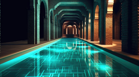 abstract architectural wonderland, where elegant marble structures adorned with intricate designsの素材