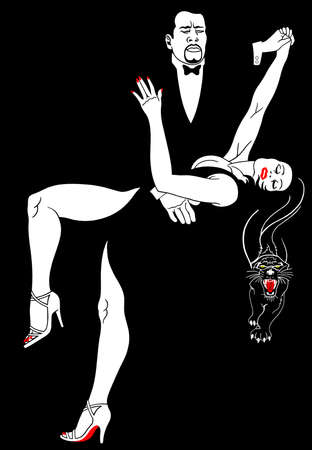 Beautiful, passionate man and woman perform a tango dance. Argentina, latin, salsa, bachata. A metaphor. panther.のイラスト素材