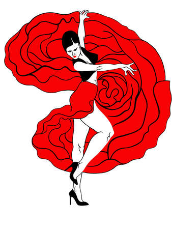 A beautiful, passionate woman performs a flamenco dance.のイラスト素材