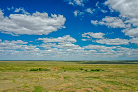 steppe and sky with clouds close upの写真素材