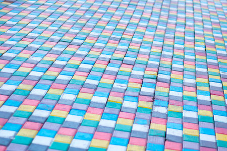 colorful paving stones in front of the store