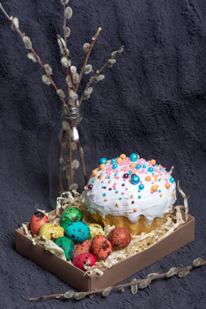 eggs Easter cake and a vase of willow