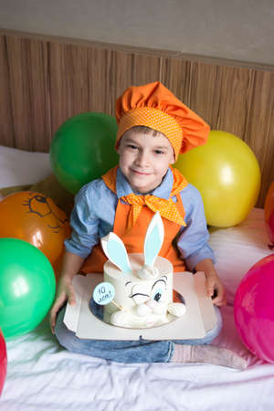 big cake bunny on the birthday of a little boyの写真素材