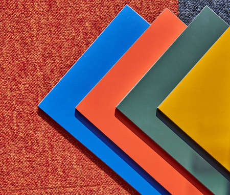 blue red yellow and gray colors for finishing texture tilesの写真素材