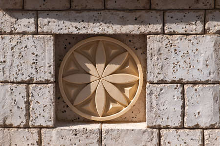 texture of one wall of gray stone and frescoの写真素材