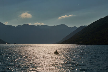sunset on the bay of kotor in montenegro