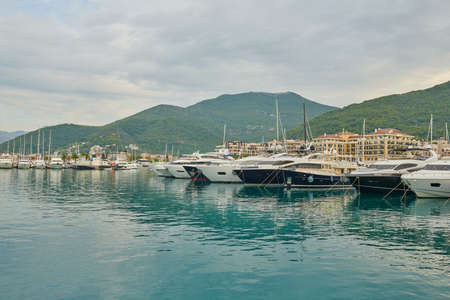 bay of Kotor with ships and yachtsの写真素材