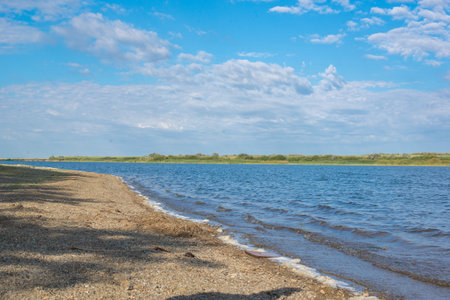 picturesque landscape of seleta river and beach in Kazakhstanの写真素材