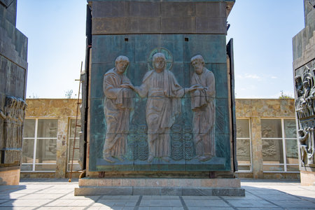The columns depict historical and religious subjectsの写真素材
