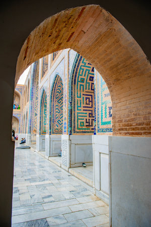 an ancient and very beautiful madrasah in Bukharaの写真素材
