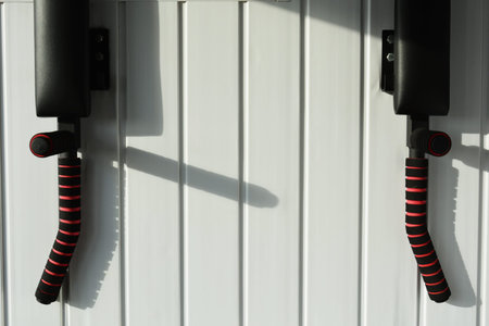 Fragment horizontal bar installed on the balcony of the apartment for sports when there is no time...