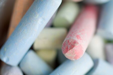 Colored chalk for drawing background. Closeup view.の写真素材
