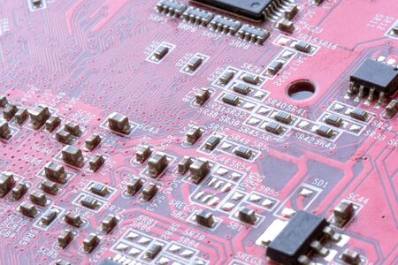 Microchip of the electronic control unit. Cpu chipset on printed circuit board.の写真素材