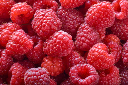 Ripe Delicious raspberries background. Raspberry texture. Healthy food organic concept