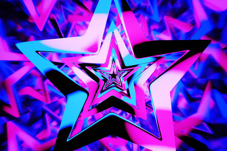 Abstract 3d render background with neon stars animation. Futuristic background. Neon traffic. 3d illustrationの写真素材