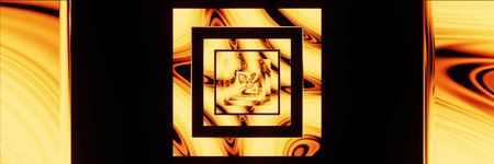 Abstract Rectangle Retro Neon Gold Yellow Color Light frame. Time warp portal. Panoramic banner
