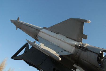 Anti aircraft rocket 5B27. On the starting installation 5P73.の写真素材