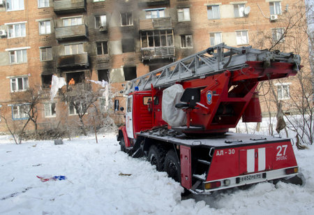 Engels, Saratov region, Russia, 10-th of march, 2012. As a result of a fire in a residential house...