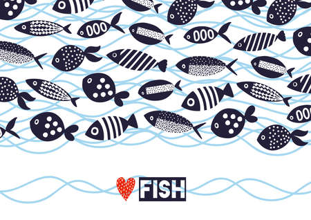 Cute decorative fish. vector sea poster.のイラスト素材