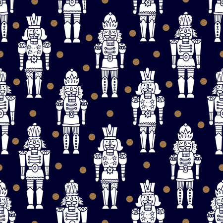 Christmas vector seamless Nutcracker pattern. Seamless pattern can be used for wallpaper, pattern fills, web page background, surface textures.のイラスト素材
