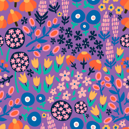 Cute floral seamless pattern with spring flower. Vintage flowers illustration. Template for fashion...