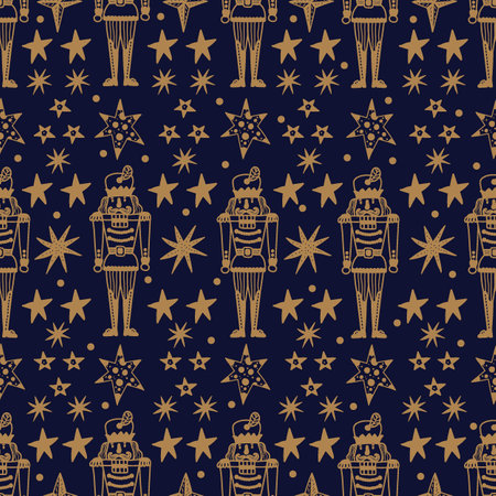 Christmas vector seamless silver Nutcracker and stars pattern. Seamless pattern can be used for wallpaper, pattern fills, web page background, surface textures.のイラスト素材