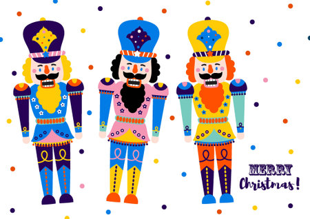 Nutcrackers. Postcard. Cute Christmas illustration.