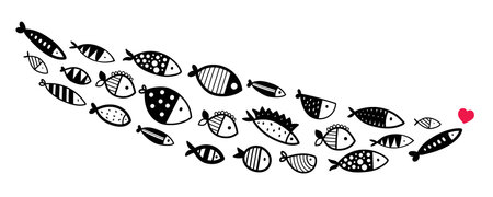 Cute fish wave. Vector sea poster.のイラスト素材