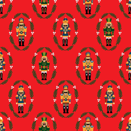 Christmas vector seamless Nutcracker pattern. Seamless pattern can be used for wallpaper, pattern fills, web page background, surface textures.のイラスト素材