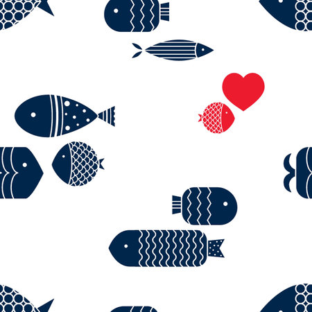 Cute fish. Kids background. Seamless pattern. Can be used in textile industry, paper, background, scrapbooking.のイラスト素材