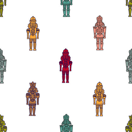 Christmas vector seamless silver Nutcracker and stars pattern. Seamless pattern can be used for wallpaper, pattern fills, web page background, surface textures.のイラスト素材