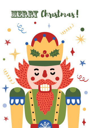Cute nutcracker with a gift box.Christmas illustration. Transparent background.のイラスト素材