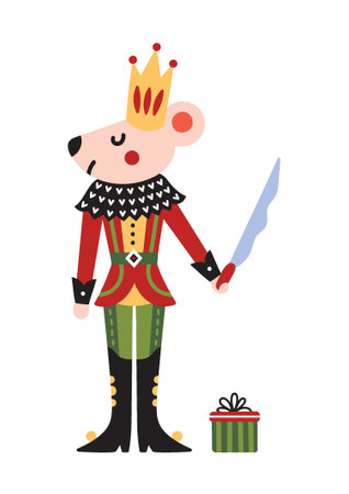 Mouse King ballet Nutcracker, vector illustration, Christmas collection. Cute illustration. Tansparent background.のイラスト素材