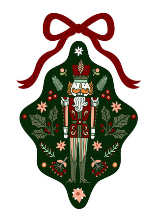 Ð¡ute Christmas illustration of the Nutcracker in a decorative frame on a transparent background. Cute Christmas vector poster.のイラスト素材