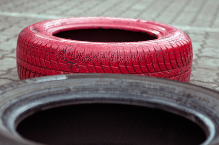 Red old tireの写真素材
