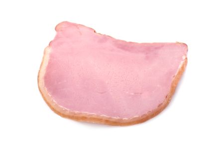 Thin slice of a ham on a white backgroundの写真素材