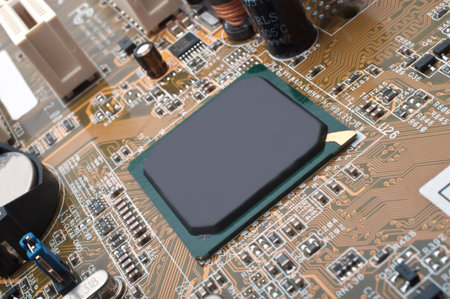 Macro photo of computer motherboard detail