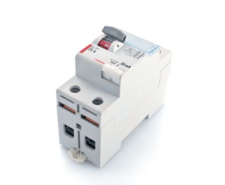 Automatic circuit breaker, isolated on a white background.の写真素材