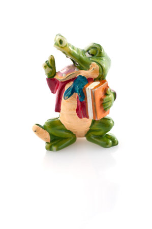Crocodile toy, isolated white backgroundの写真素材