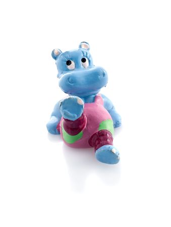 Hippopotamus toy, isolated white backgroundの写真素材