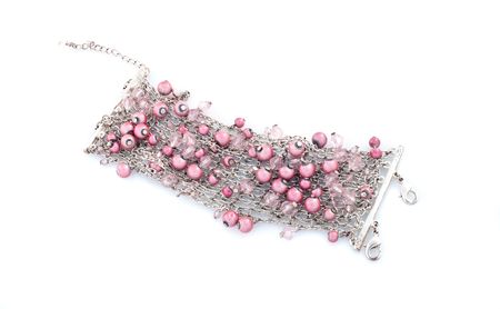 Gemstone necklace and bracelet on white backgroundの写真素材